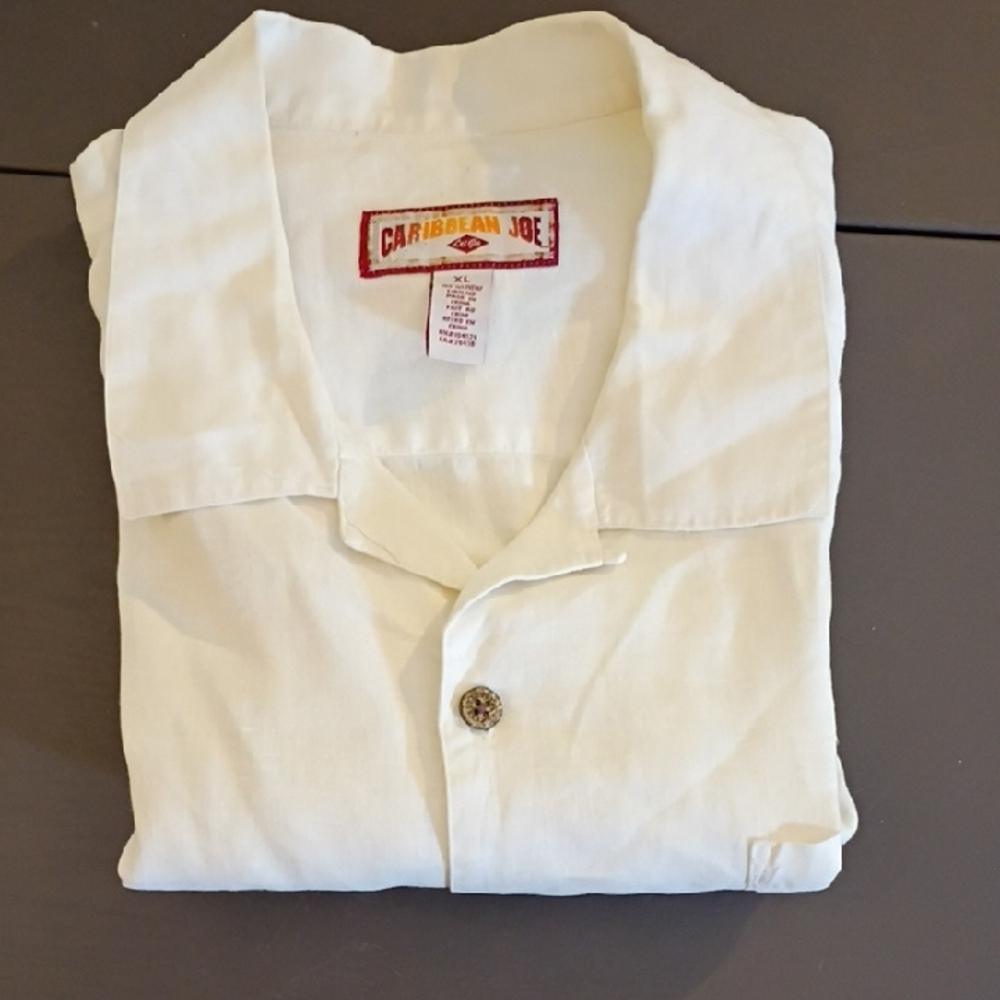 Caribbean Joe Off-White Casual SS Shirt 2XLong Beautiful High End Linen